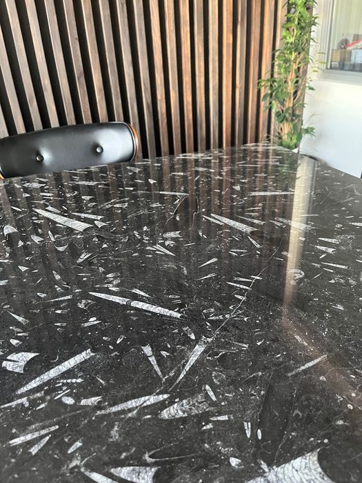 Mesa escritório em pedra e aço cinzento antracite