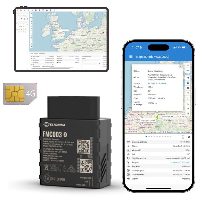 Lokalizator GPS do samochodu OBD 4G LTE z aplikacją SIM EU Świat