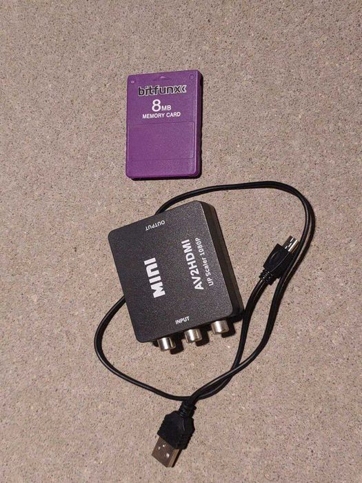 Konsola PS2 slim + 8 gier + adapter HDMI, pady, karta