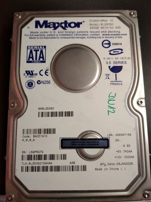 Maxtor 250GB Hard Drive SATA64284549211777120