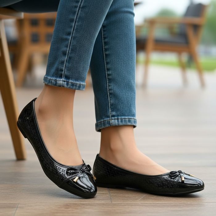 Baleriny Damskie Lakierowane Z Kokardką Eleganckie Buty 6633 Rozm 38