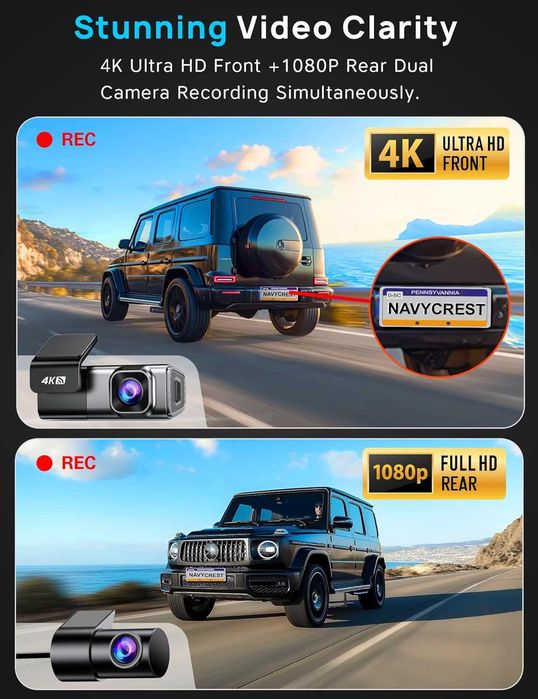 Wideorejestrator Wifi Kamera samochodowa Przód + Tył 4K 64GB 5G 1080p