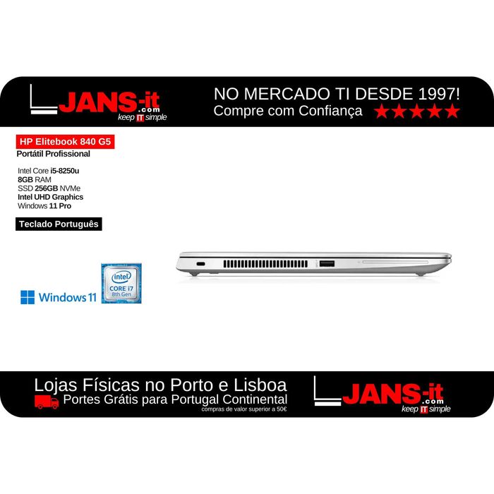 HP Elitebook 840 G5 | i5-8350u | 8GB | SSD 256GB | 14" FullHD | PT64740305162370123