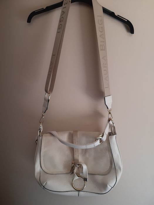 Torebka ecru Laura Biaggi firmowa skóra naturalna plus ekoskóra tkmaxx
