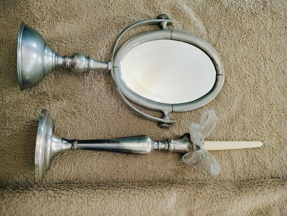 Espelho e Castiçal em Estanho