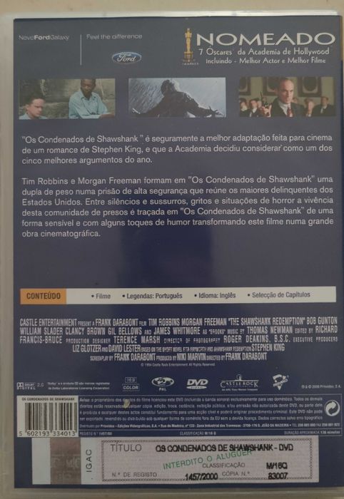 DVD - Os condenados de Shawshank