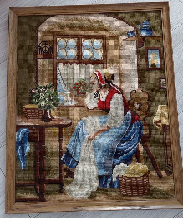 Gobelinowy obraz w drewnianej ramie, wysokość 53,5cm, szerokość 43,5cm
