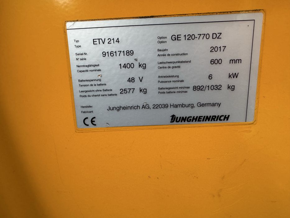 Електричний штабелер річтрак Jungheinrich ETV 214 650DZ 2017 gel