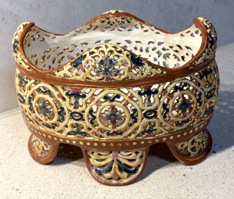 Rare antique Hungarian porcelain jardinieres by Zsolnag Wanda, 19th century
