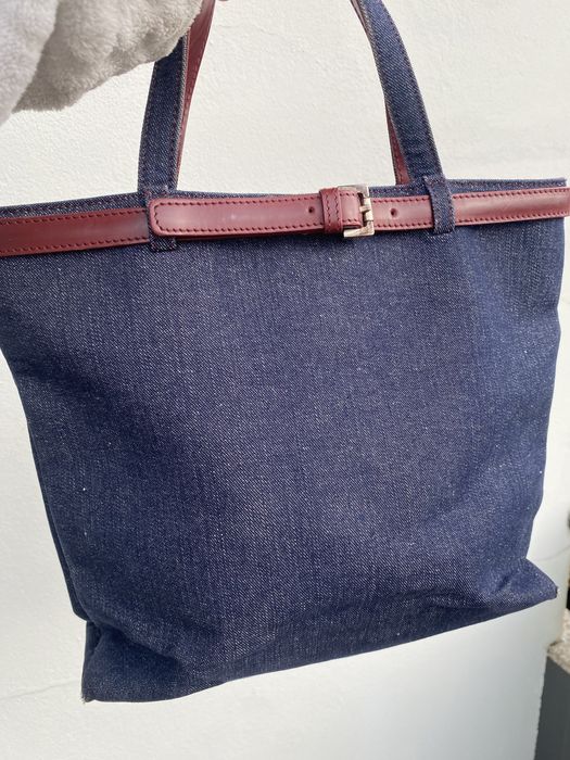 Burberry Lola Bucket Bag - Blue Denim & Leather with Check Pocket