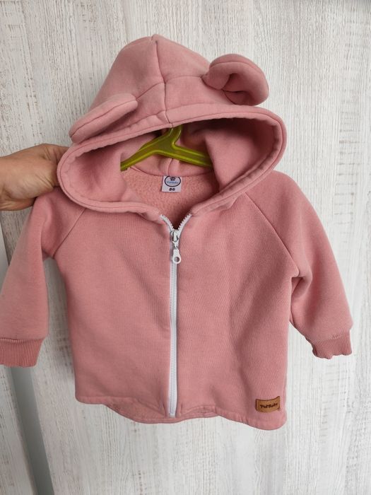 Bluza jak kurteczka kurtka różowa z kapturem i uszami misia PolBaby