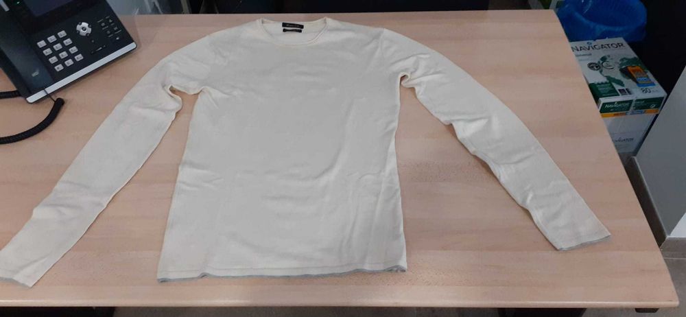 Camisola fina Slim Fit branca/bege- Massimo dutti