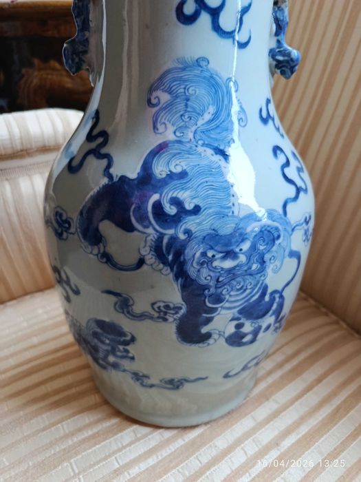 Jarrão Porcelana Chinesa Leão Budista séc XIX 42 cm