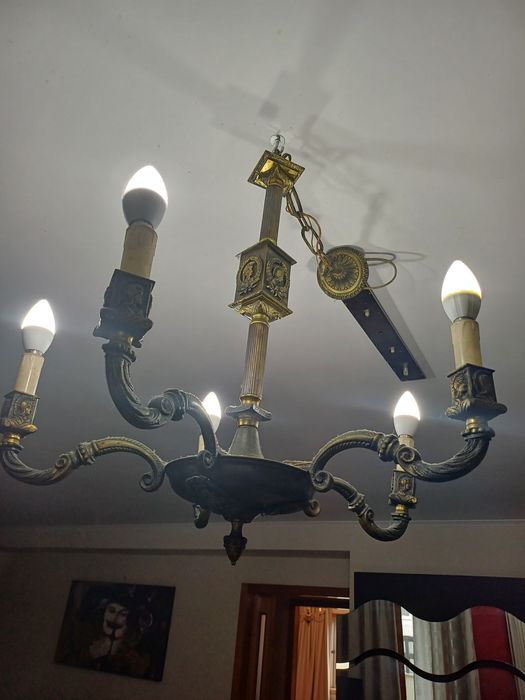 Candeeiros em cobre e latão + fluorescente  dupla cozinha