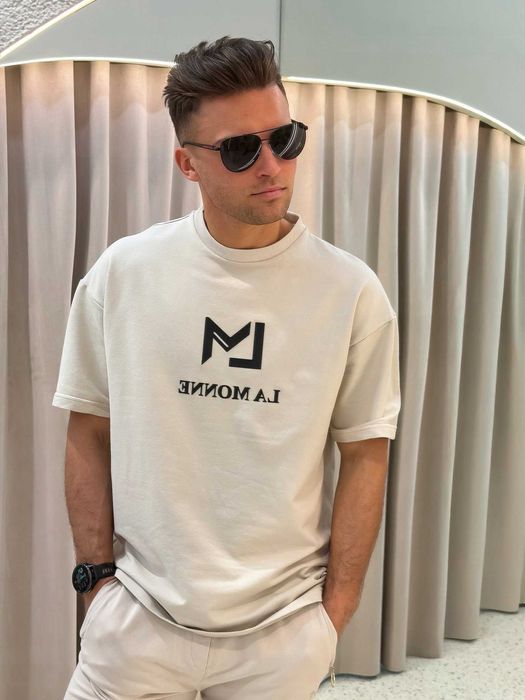 La monne tshirt męski matching beżowy