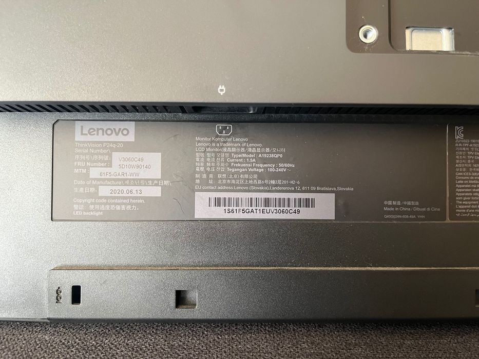 Monitor Lenovo ThinkVision P24q-20, 24”, z kablem HDMI i zasilaczem