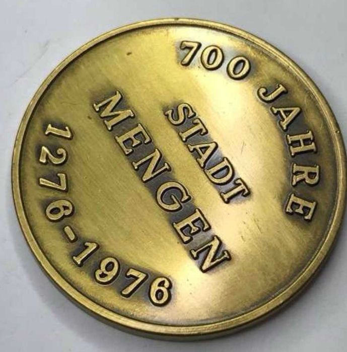 Medalha Comemorativa da Alemanha - 700 Anos da Cidade de Mengen 1276-1976 - Bronze/Latão