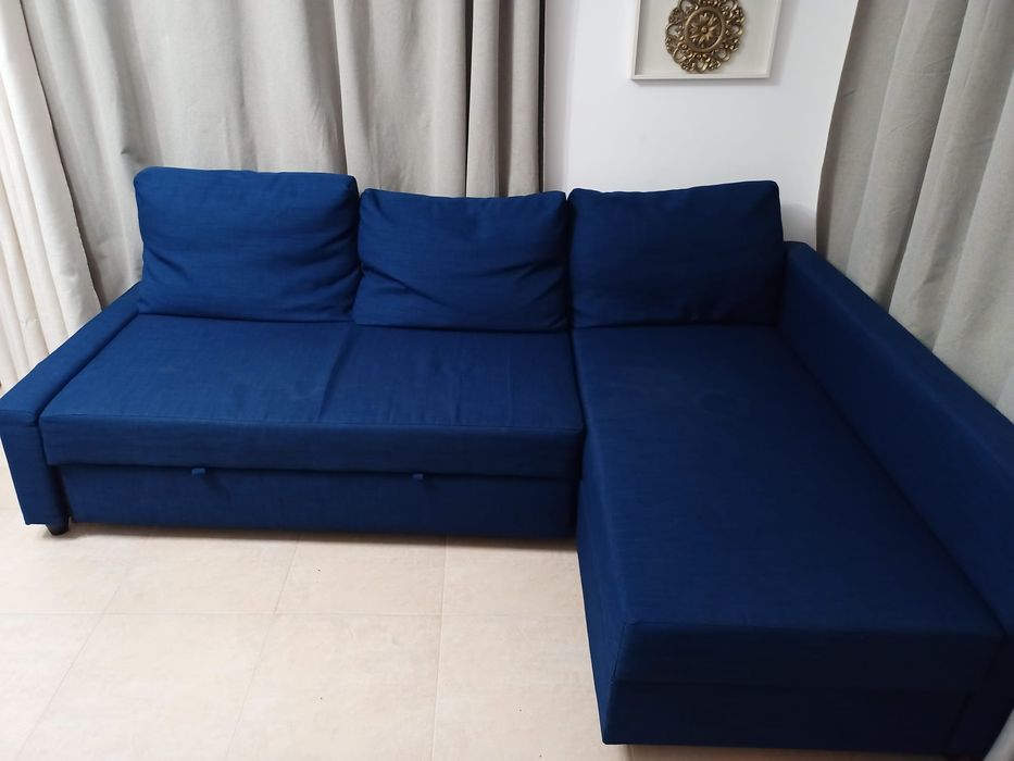 Sofá-cama, três lugares, azul, IKEA