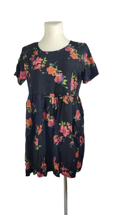 Nowa czarna sukienka 48,4XL wzór kwiaty LabelBe plus size