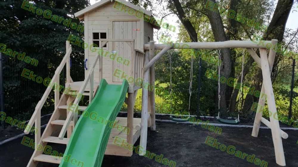 Place zabaw, domki dla dzieci, huśtawki