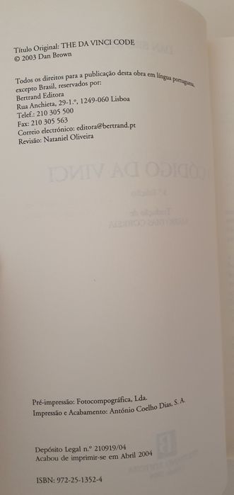Livro "O Código Da Vinci"443031405651578884
