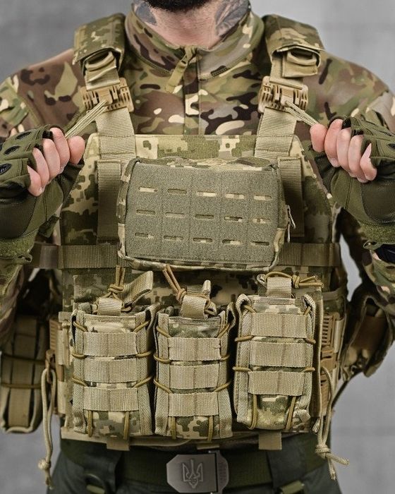 Плитоноска Attack піксель, Multicam Cordura 1000D швидкоскид 4т Molle під плити 25x30 ЗСУ