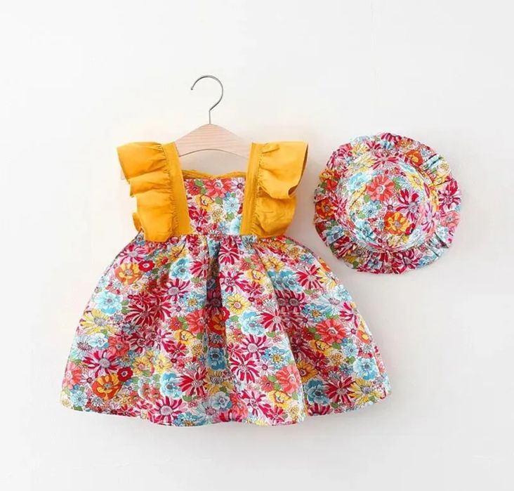 Сукня, плаття літнє з панамкою для дівчинки, кольорове, 2-3 роки