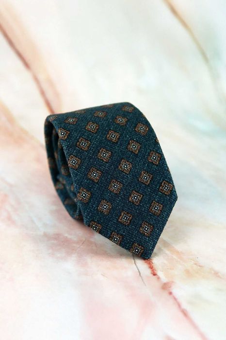 NOWY klasyczny wełniany krawat w ornamenty SuitSupply męski szeroki