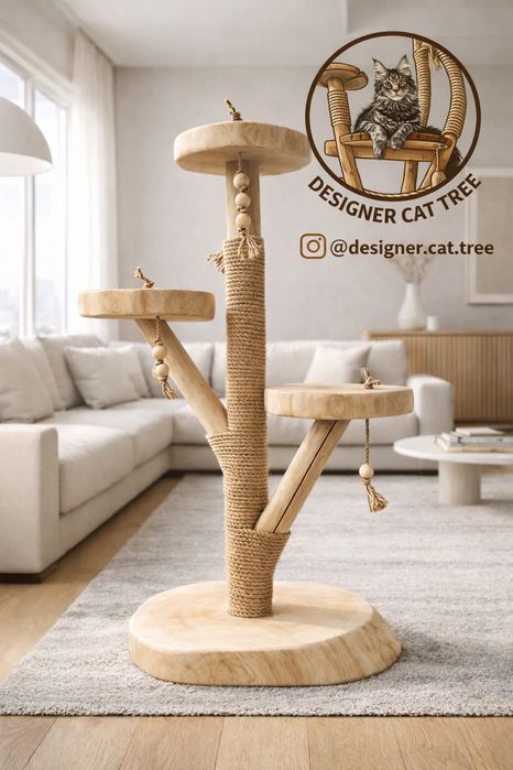Еко когтеточка з натурального дерева кота дизайнерська | висота 100 см