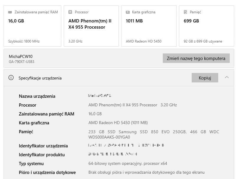 Komputer AMD Phenom II X4 16GB RAM SSD 250GB + HDD 500 GB | komplet