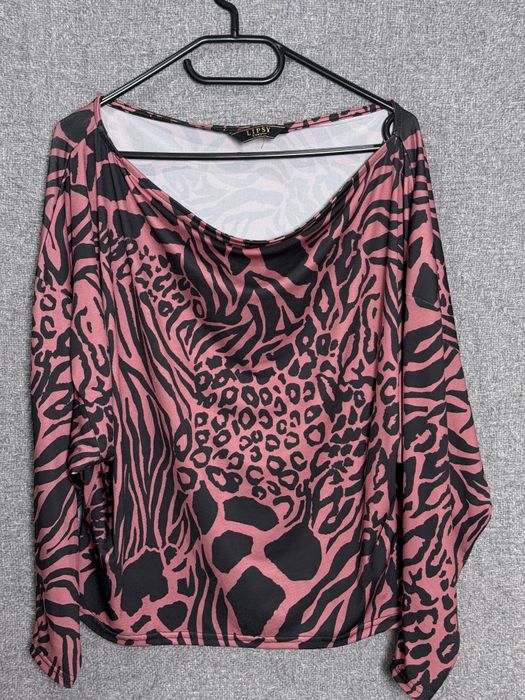 Różowo czarna bluzka damska M