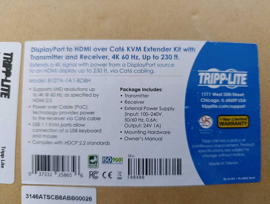 Konwerter DiplayPort na HDMI przez sieć Cat6, 4k 60Hz, do 70m