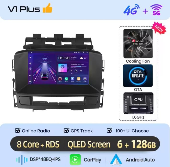 Rádio Android 6/128GB 8Core Opel Astra J 2010-15 CarPlay GPS 4G NOVO