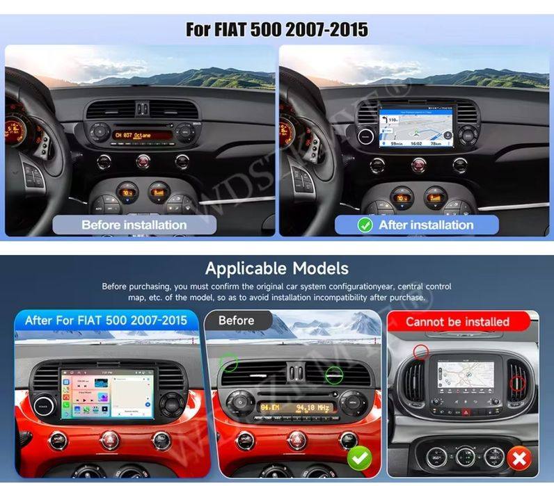 Radio 2 DIN Android Fiat 500  + Carplay + GPS + 2 GB RAM + 64 GB ROM