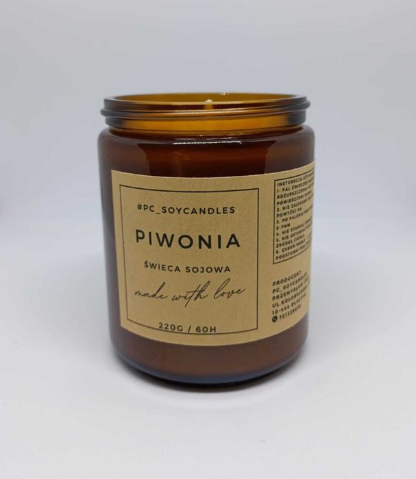 Świeca Sojowa Zapachowa Piwonia 250ml 60h
