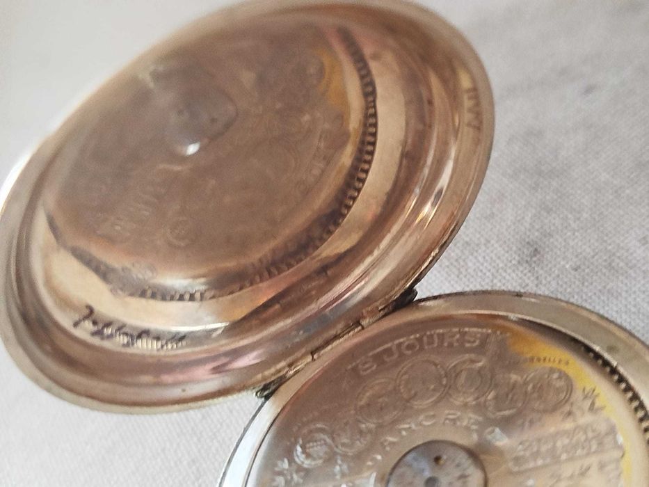 Relogio antigo de bolso Hebdomas 8 dias em prata