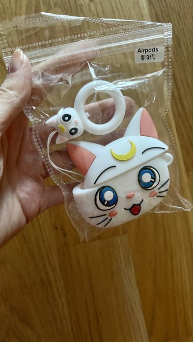 Etui futerał case apple airpods 3 biały kot czarodziejki z księżyca