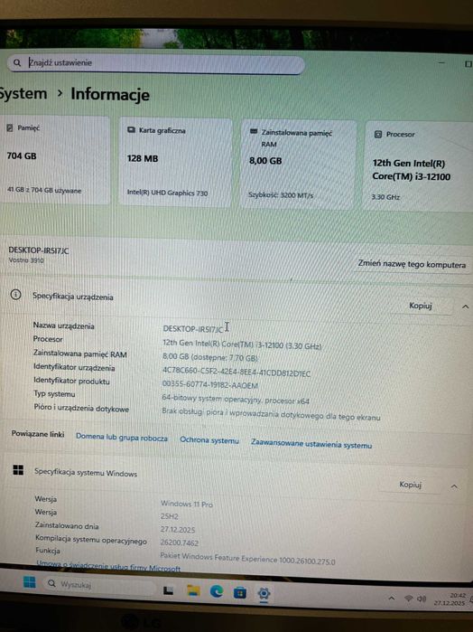 Komputer stacjonarny Dell Vostro 3910 i3-12300/8GB/256GB +500GB