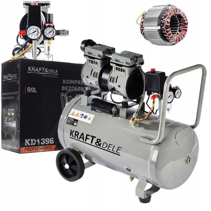 KOMPRESOR 50L bezolejowy 2 TŁOKI 2 POMPY SPREŻARKA 230V separator