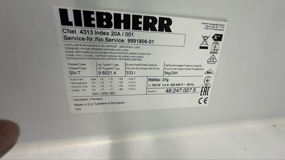 Frigorífico Combinado Liebherr CNel 4313 Inox NoFrost – Como Novo / 6 Meses Garantia