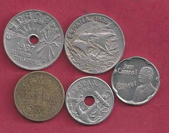 ESPANHA  LOTE  DE   5  MOEDAS     ANTIGAS