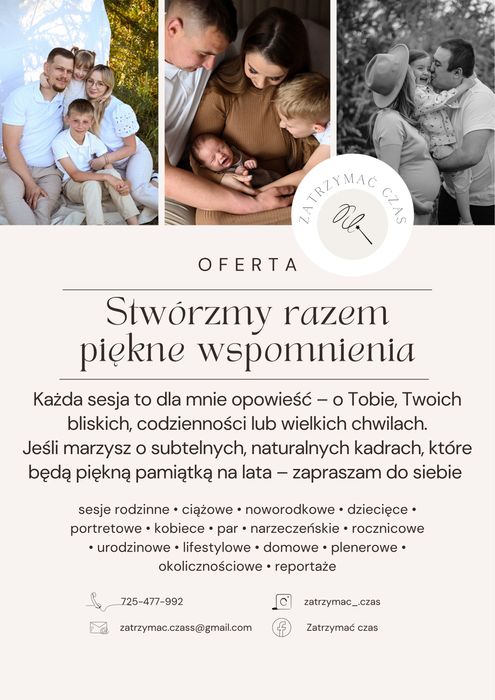 Sesja, reportaż- komunia, chrzciny, roczek, urodziny, zdjecia rodzinne