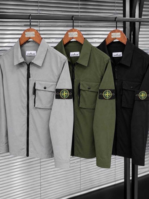 Сорочка Stone Island на замку / Чоловіча легка куртка хакі сіра чорна (M-XXL)