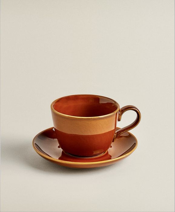 Chàvena De Chà Com Prato De Grés Branqueado Zara Home NOVO