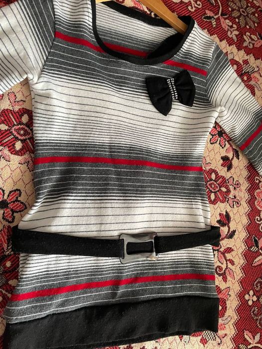 Жіноча туніка з поясом розмір S у смужку з бантиком