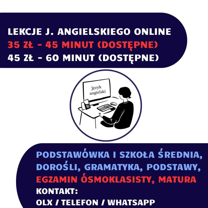 Korepetycje z angielskiego (podstawówka, liceum + matura/egzamin ósmoklasisty, dorośli)