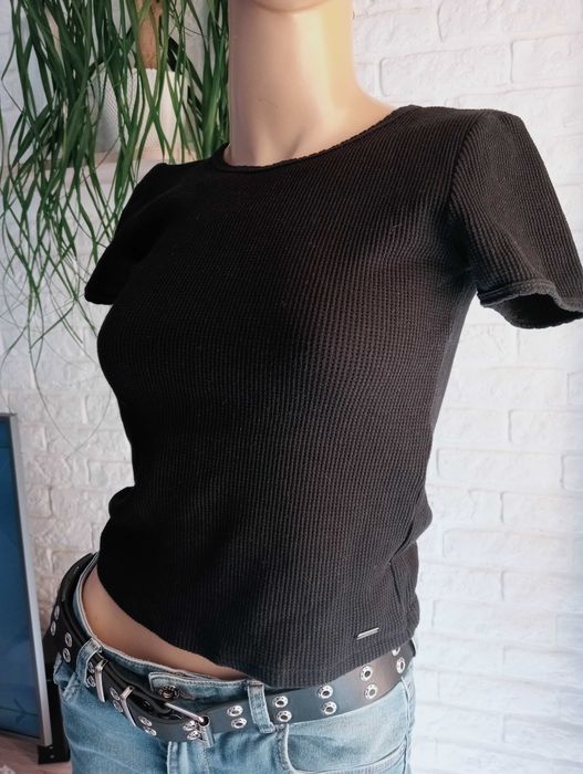 Crop, t-shirt bawełniany bluzka damska miękka czarna S/36/8