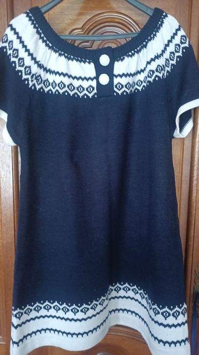 Dzianinowa tunika, sukienka granatowo biała r. 42
