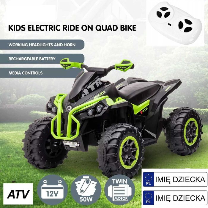 DUŻY QUAD na akumulator dla dzieci MP3 + LED + GUMOWE KOŁA + SKÓRA + PILOT