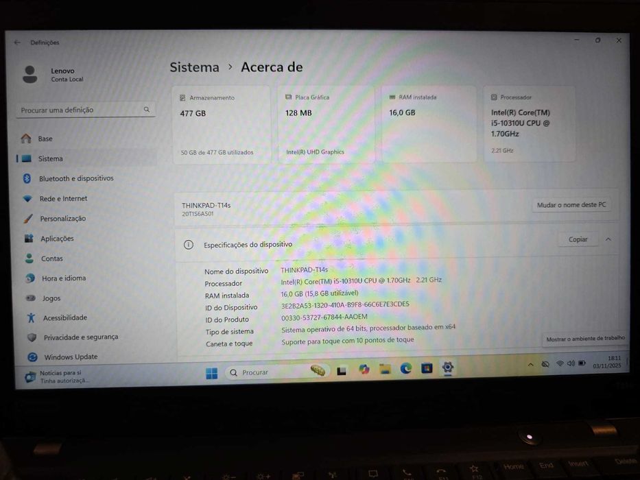 Lenovo ThinkPad T14s G1 – Portátil Premium, Excelente Estado